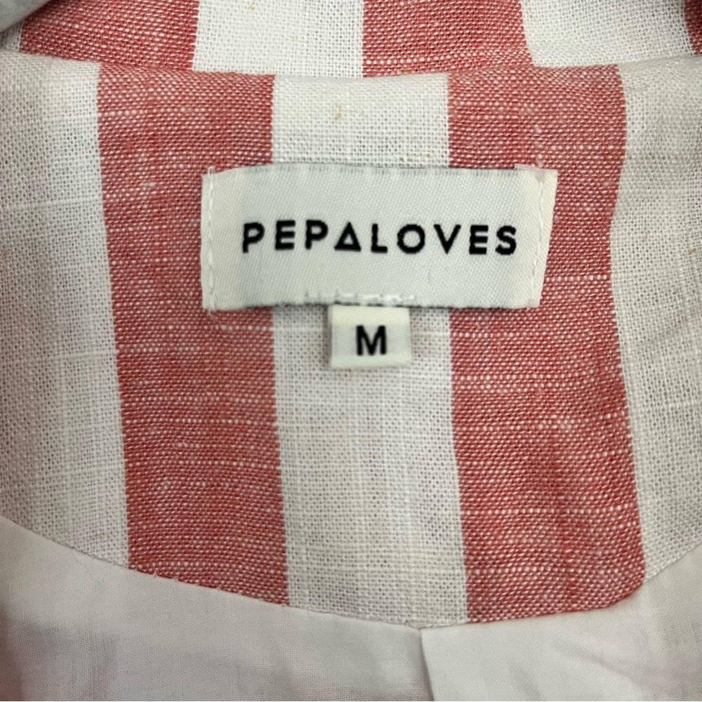 Pepaloves Pink White Stripe Linen Blend Open Front Blazer Jacket M - Picture 6 of 10
